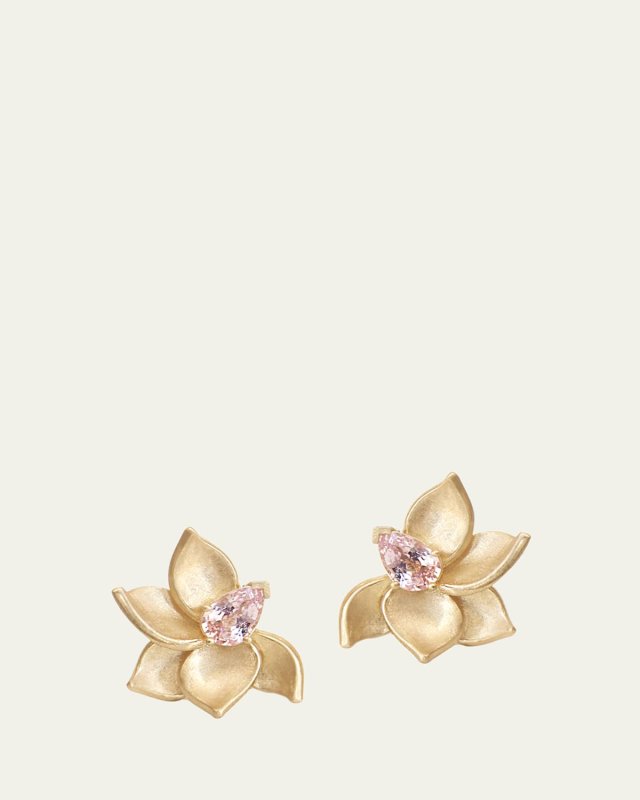 Magnolia Pink Sapphire Stud Earrings in 18K Yellow Gold